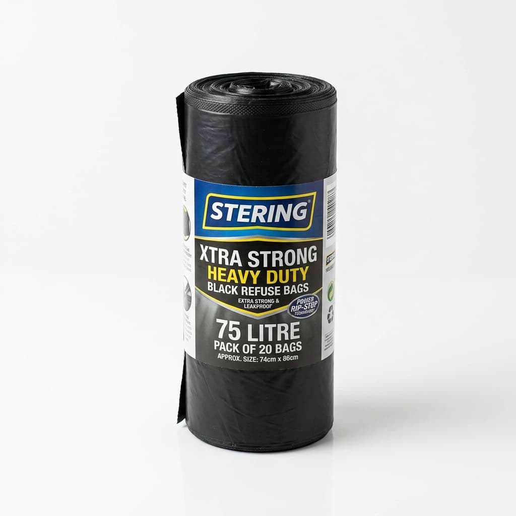 Stering Xtra Strong Black Refuse Bags 75L 20pk